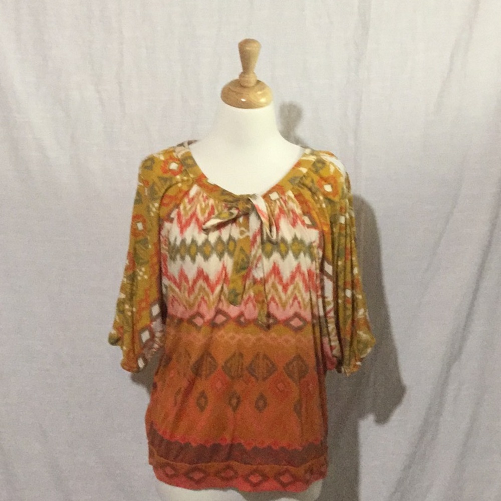 New Directions Cold Shoulder Aztec Print Top - Picture 1 of 6